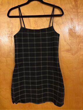 Forever 21 Black Slip Dress with White Windowpane Stitching